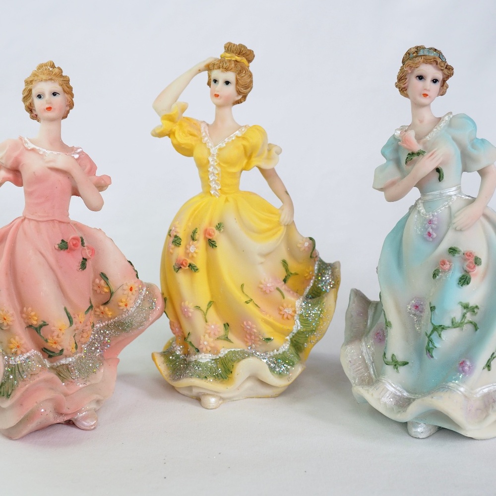 Vintage Set/3 Dancing Ball Gown Lady Figurines